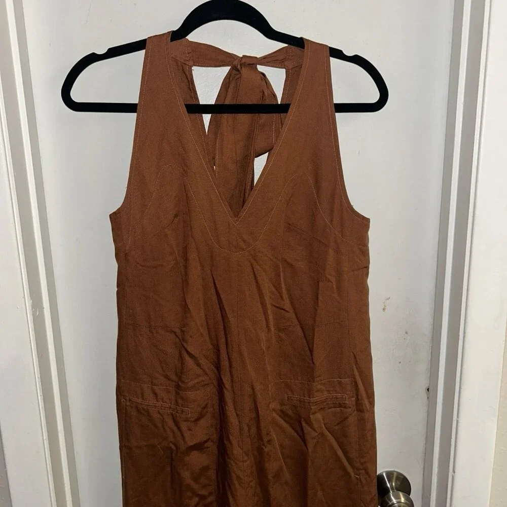 Elie Tahari Brown Wide Leg Sleeves Neck Tie Boho Chic Casual Jumpsuit Medium